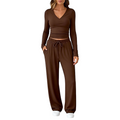 Women's V-Neck Long-Sleeve Top & Wide-Leg Pants Set